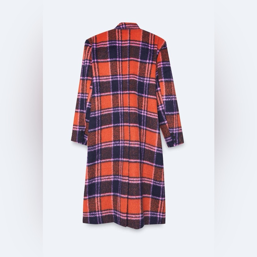 Nasty Gal Premium Plaid Double-Breasted Wool Look Coat Orange & Purple Size 16 - Picture 7 of 17